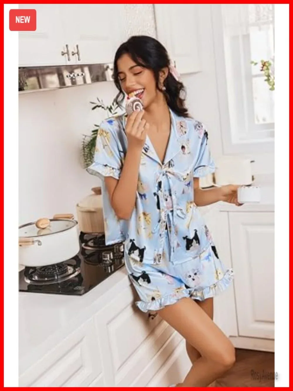 Satin Pajama Short Set Bow Front Tie Up Loungewear Sleepwear Bridal